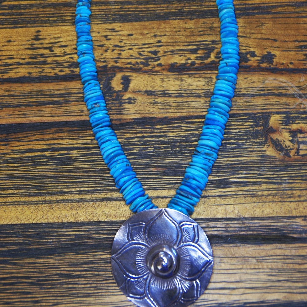 Genuine Turquoise and Silver Medallion Necklace